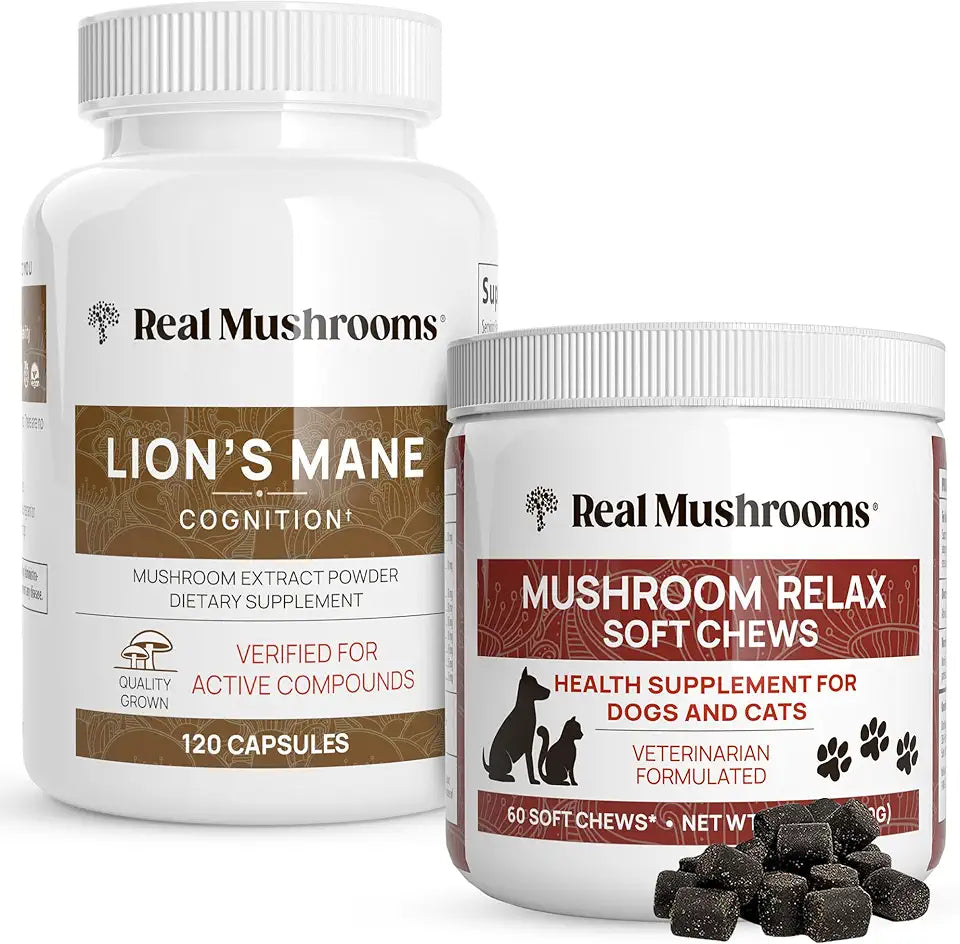 Lion's Mane 120ct & Mushroom Pet Relax Chews 60 Chews Bundle B944590