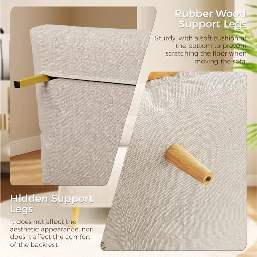 Linen Convertible Chair Bed Sleeper with Wooden Arms W789