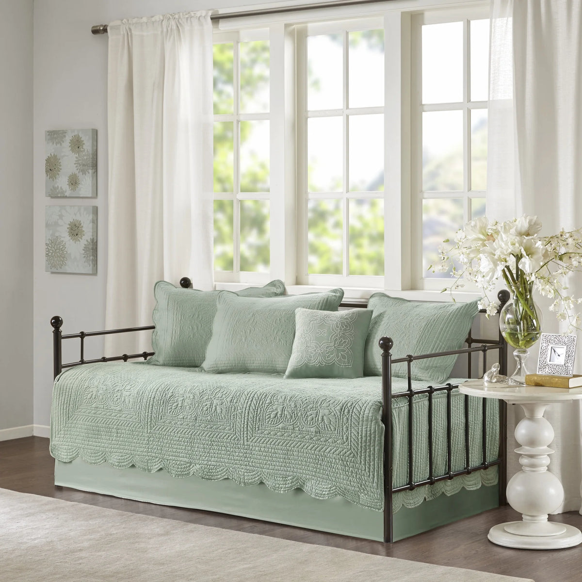 Seafoam 6-Piece Reversible Scalloped Edge Daybed Cover Set P2904