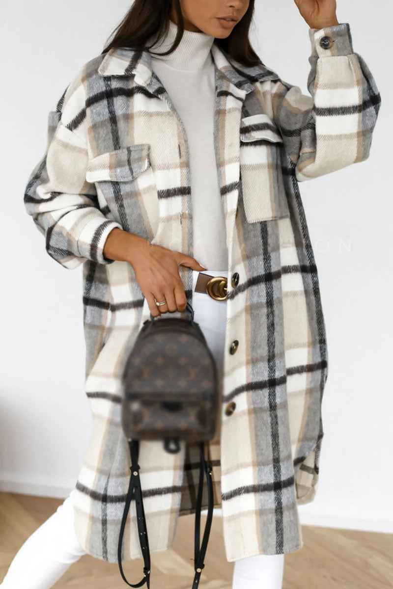 Plaid Patchwork Turndown Collar Outerwear O9088
