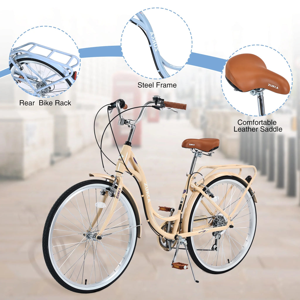 Blue 26-Inch 7-Speed Steel Frame Beach Cruiser Bike S22144