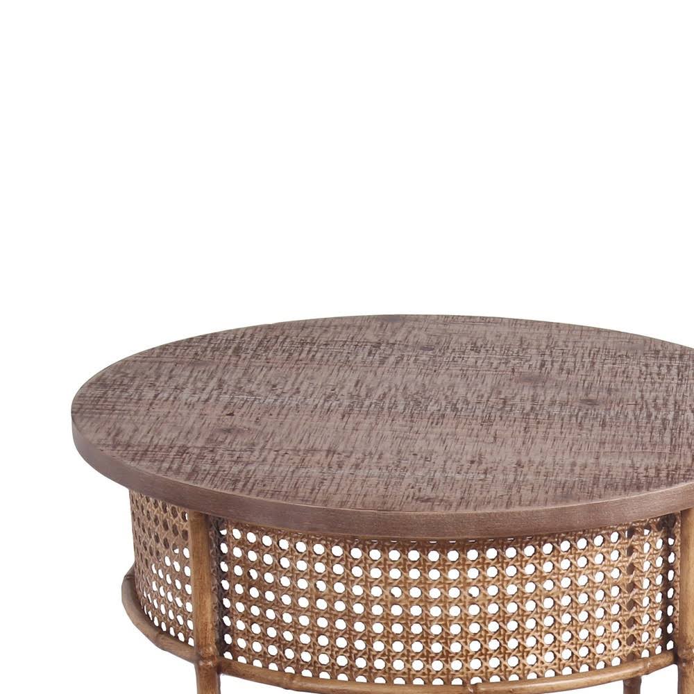 Farmhouse Round Top Accent Table Set of 2 Brown Y997412