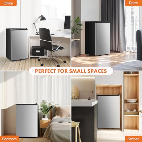 3.2 Cu.Ft Mini Fridge with Freezer Single Door Adjustable Thermostat Compact Fridge (Black) W122