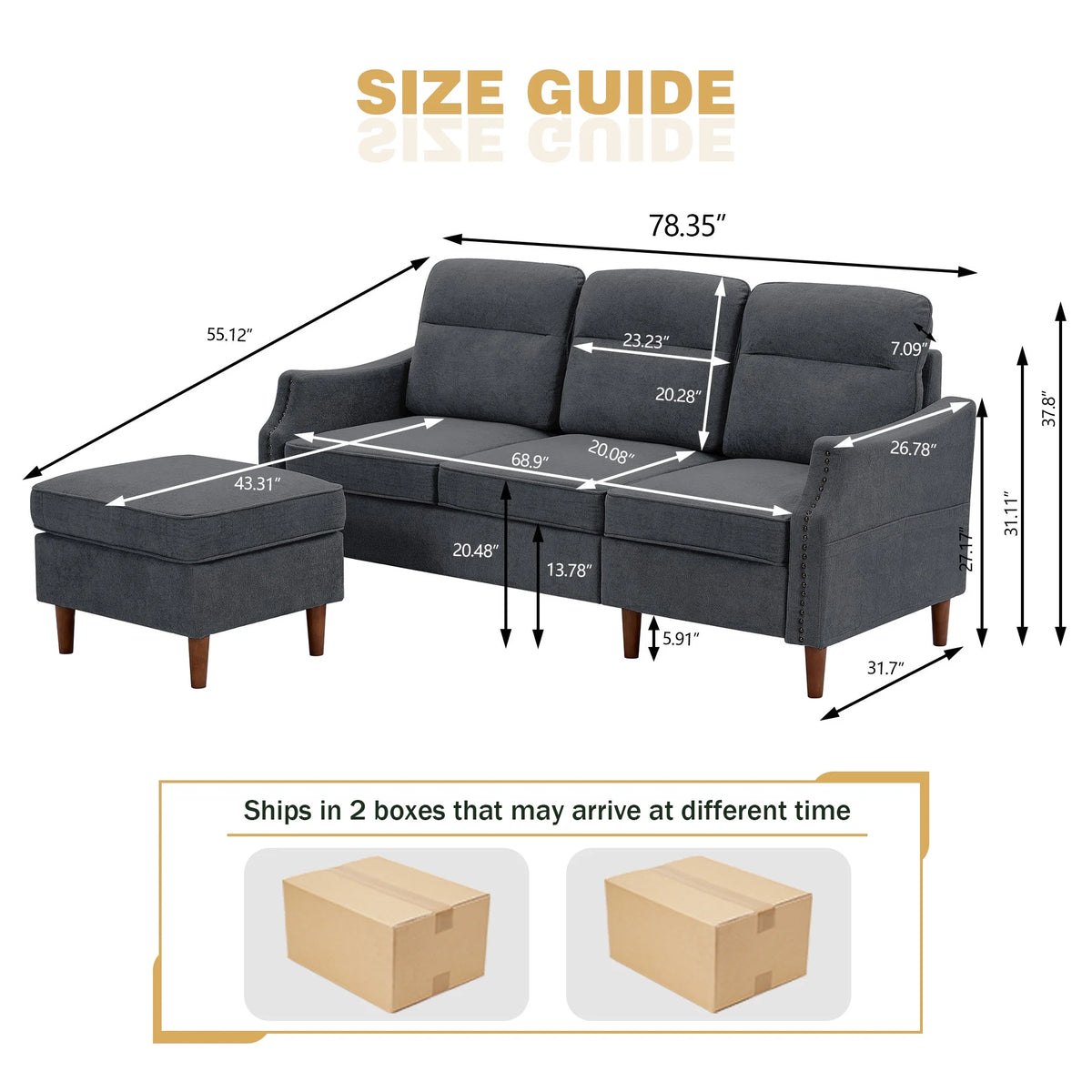 78'' Convertible L Shaped Microfiber Sectional Sofa with Reversible Chaise M56675