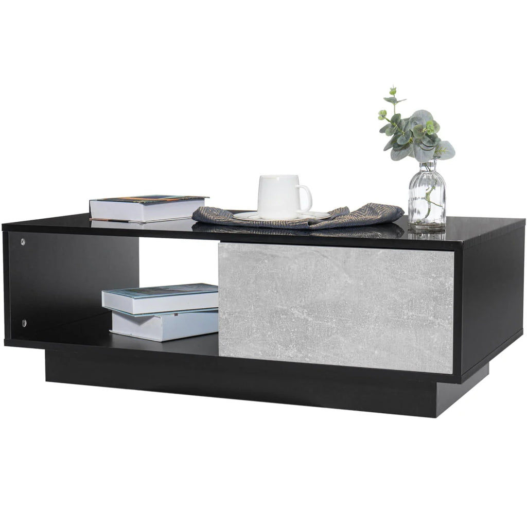 Black High Gloss LED Coffee Table with Drawer J592913