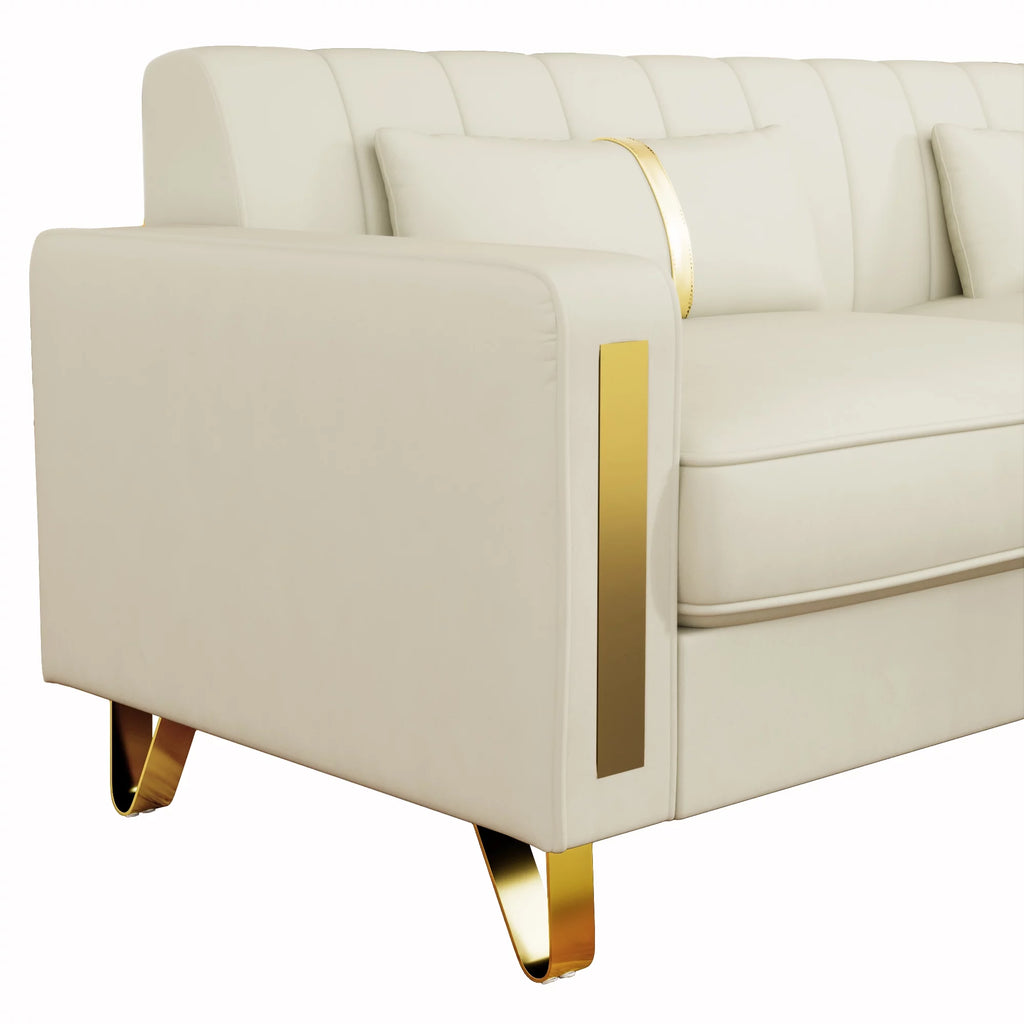 Velvet Upholstered Sofa with Pillows Gold Metal Legs U889