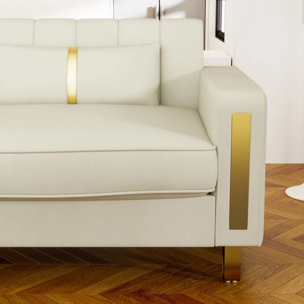 Velvet Upholstered Sofa with Pillows Gold Metal Legs U889