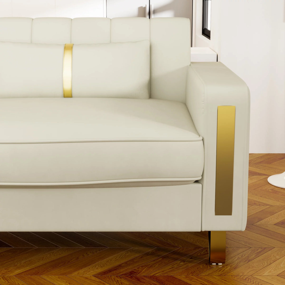 Velvet Upholstered Sofa with Pillows Gold Metal Legs U889