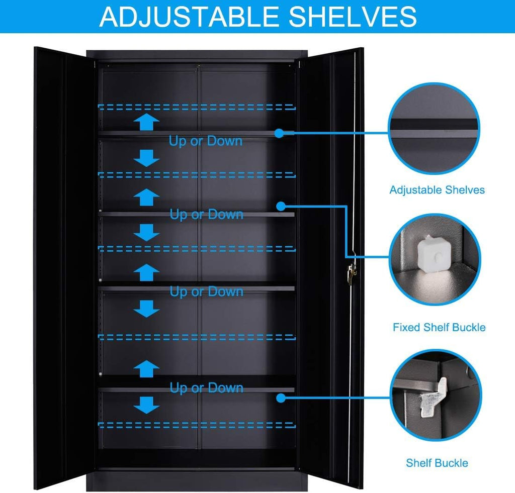 Black Steel Storage Cabinet with 4 Adjustable Shelves and Lockable Doors Z1048