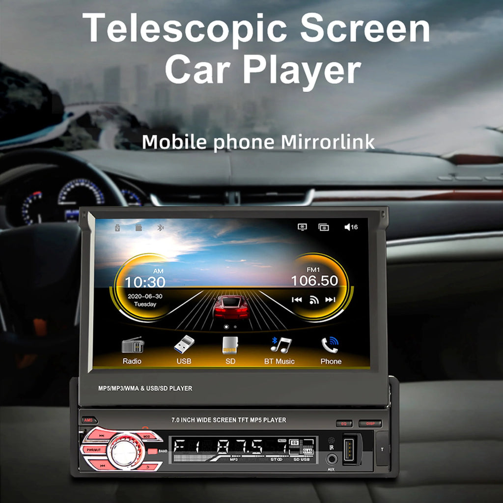 Single Din Car Stereo with Bluetooth Backup Camera 7Inch Flip Out Touch Screen Car Radio MP5 Player W333022