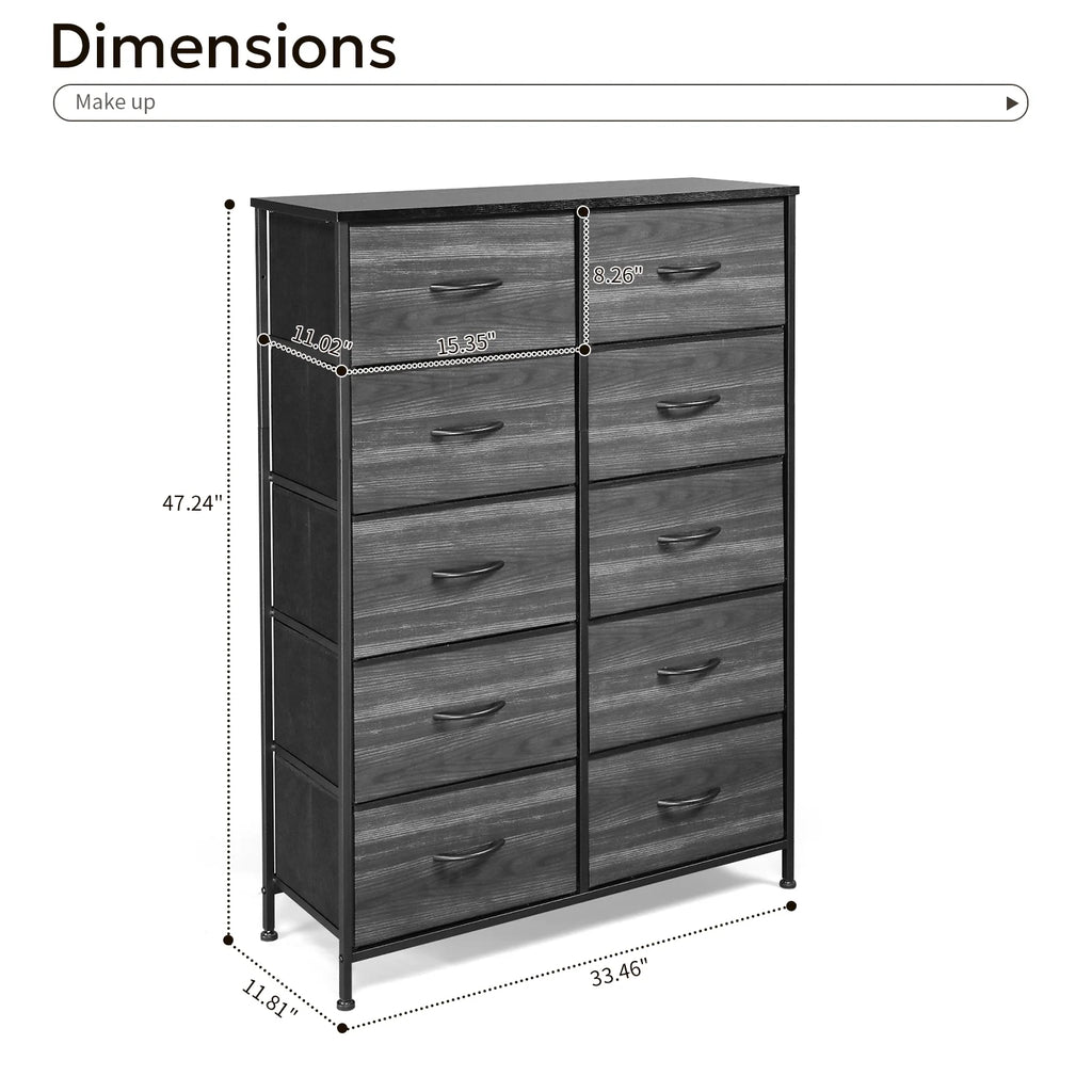 Wide 5 Drawer Storage Dresser with Wood Top R5295