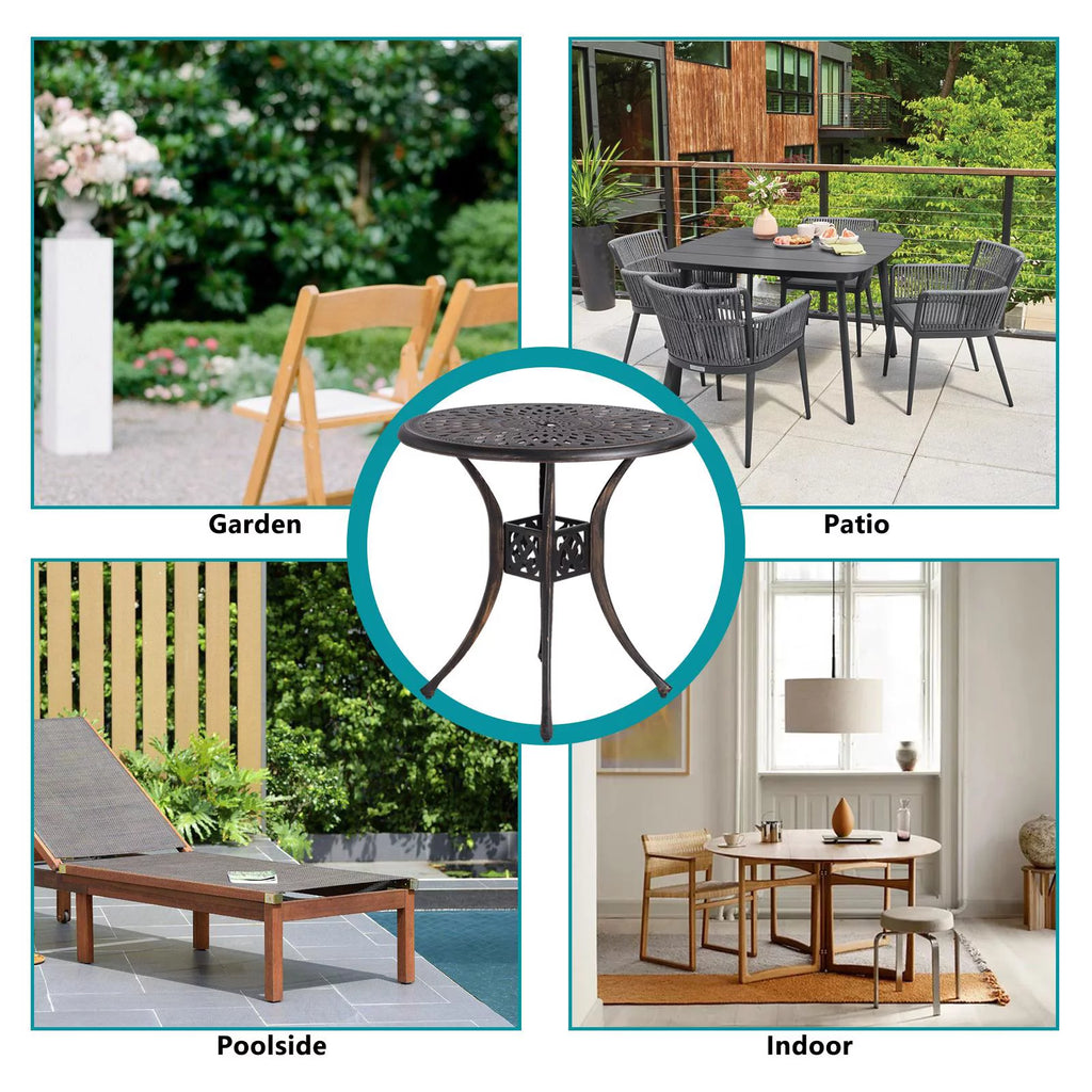 Cast Aluminum Round Dining Table with Umbrella Hole W841625