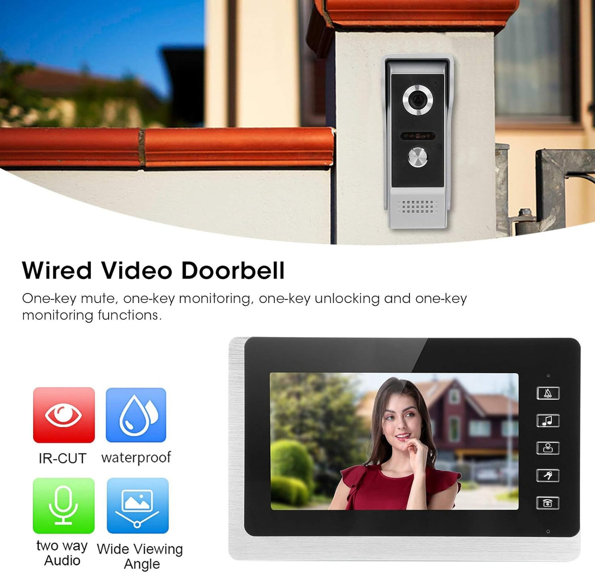 Wired Video Door Phone Intercom System with 7 Inch TFT LCD Monitor Y451