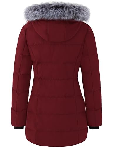 Women's Long Quilted Winter Coat Puffer Jacket with Faux Fur Hood B747804