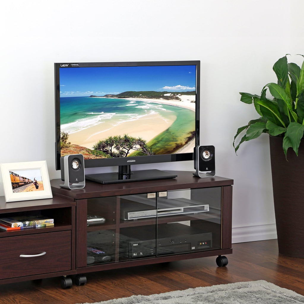 Espresso TV Stand with Double Glass Doors Q5898