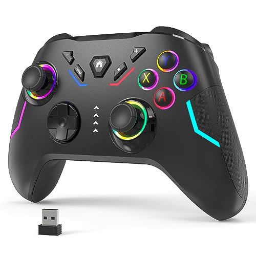 Wireless PC Gaming Controller with 9 Color LED Light, Turbo Function, Adjustable Vibration & Headphone Jack (2.4G) G990