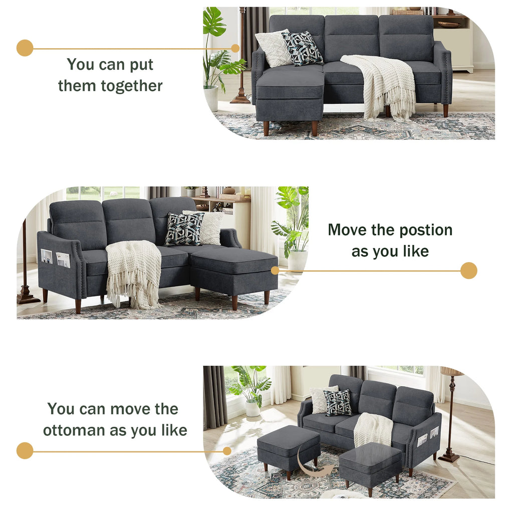 78'' Convertible L Shaped Microfiber Sectional Sofa with Reversible Chaise M56675