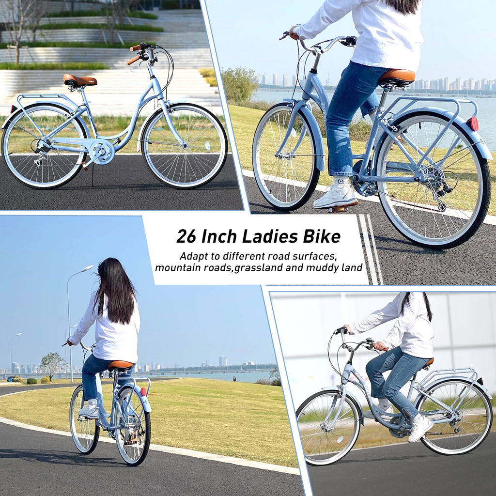 Blue 26-Inch 7-Speed Steel Frame Beach Cruiser Bike S22144