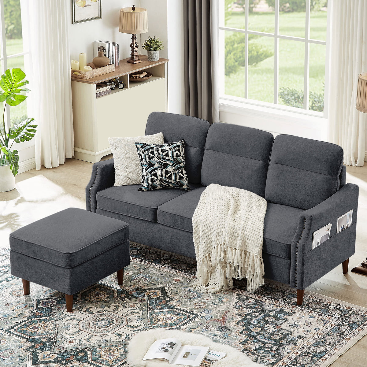 78'' Convertible L Shaped Microfiber Sectional Sofa with Reversible Chaise M56675