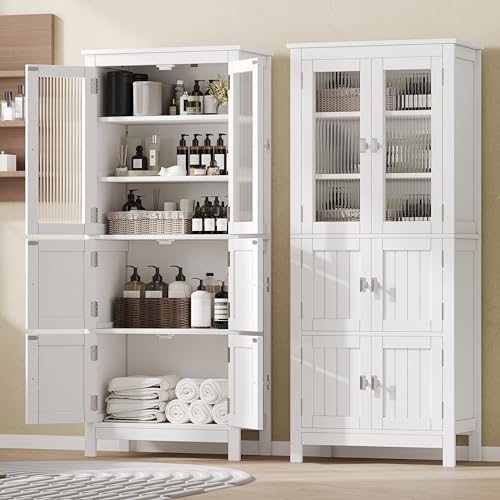 53.1" White Bathroom Storage Cabinet with 6 Doors B952154
