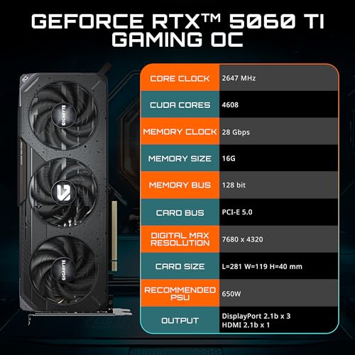 GeForce RTX 5060 Ti 16G Graphics Card, 16GB 128-bit GDDR7, PCIe 5.0 G7154