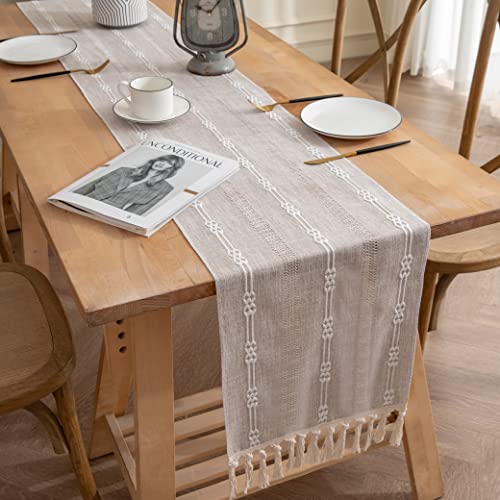 Dusty Blue 90 Inches Long Linen Table Runner with Tassel D2701