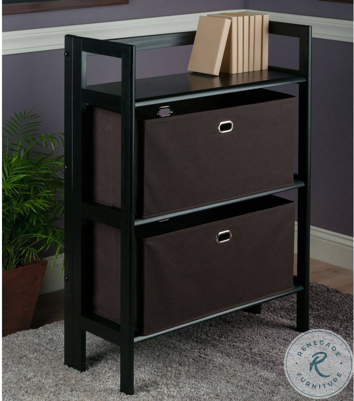 3-Pc Set Folding Bookcase with Fabric Basket E40916