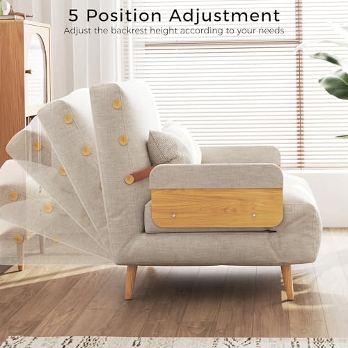 Linen Convertible Chair Bed Sleeper with Wooden Arms W789
