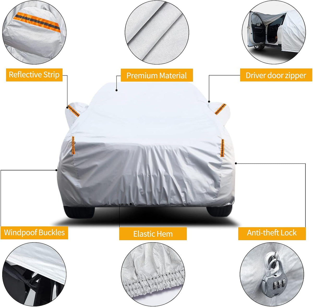 Waterproof Car Cover for 4 Door Wrangler JK with Driver Door Zipper Lock Cable U938