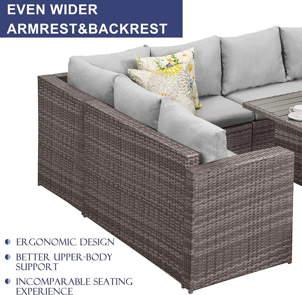 7 Piece Outdoor Dining Sectional Sofa with Dining Table and Chair D49126