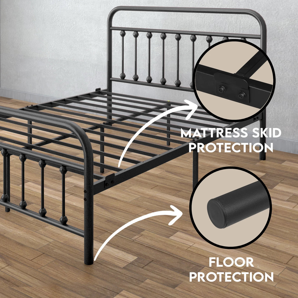 Vintage Queen Metal Bed Frame with Headboard and Footboard I3394