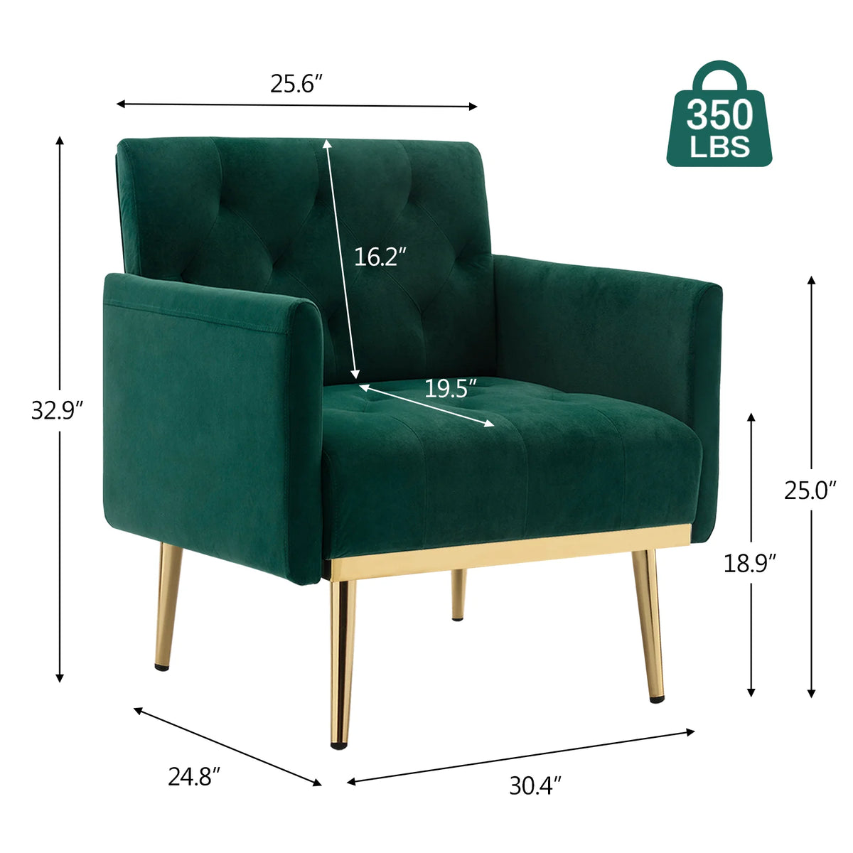 Green Velvet Upholstered Accent Chair with Metal Legs U669