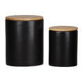 Dual Tone Round Ceramic Canister with Wooden Lid, Set of 2 M636821