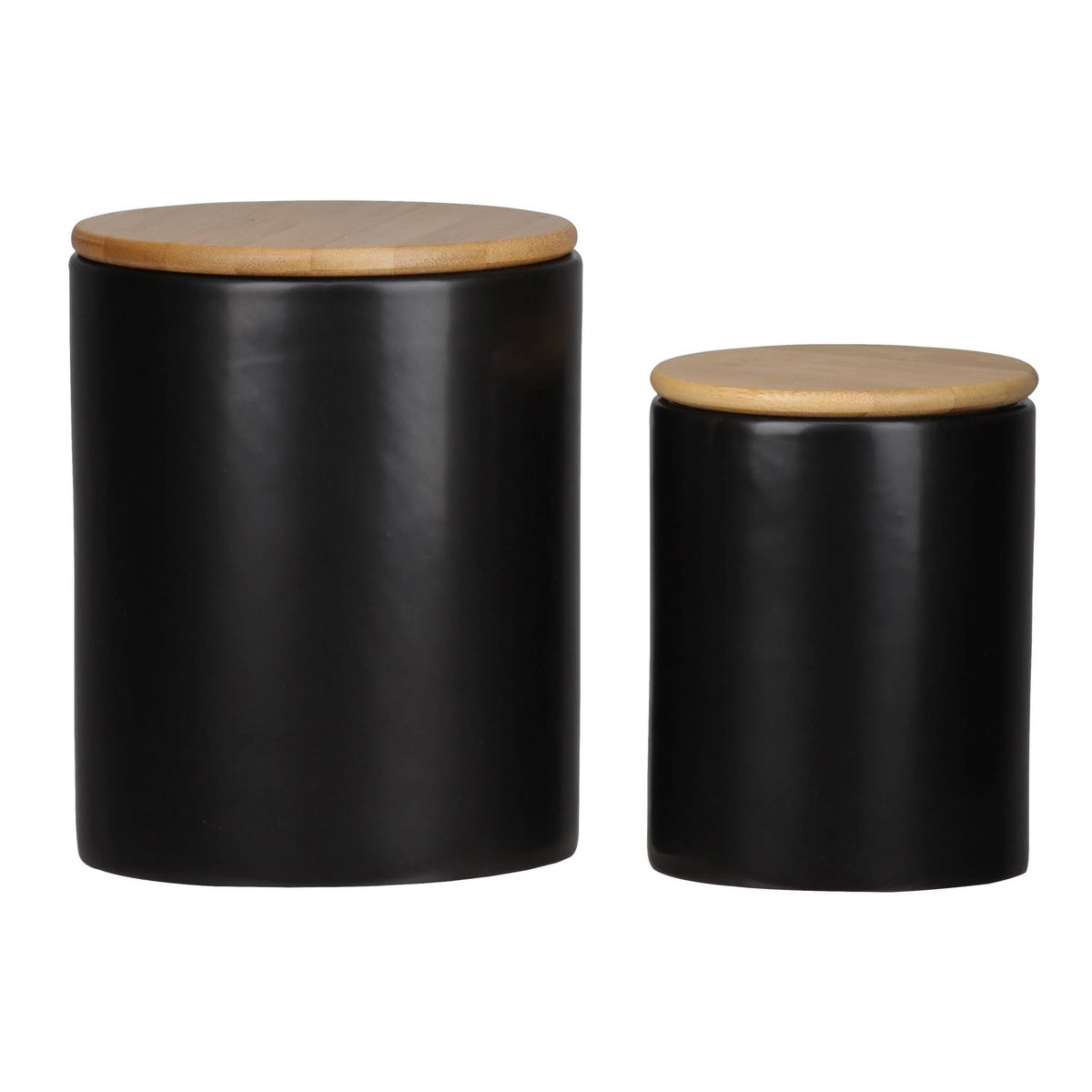 Dual Tone Round Ceramic Canister with Wooden Lid, Set of 2 M636821