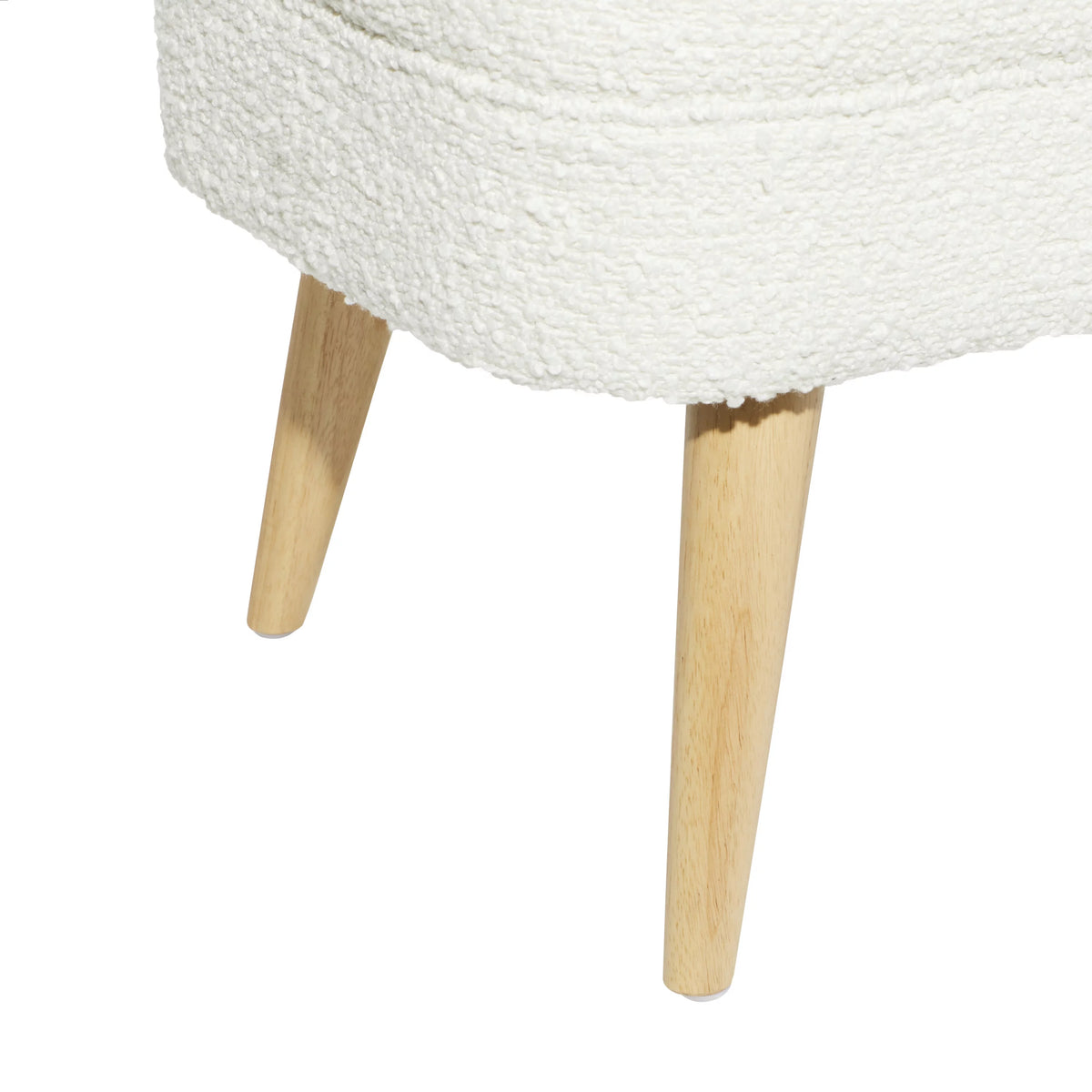 White Polyester Boucle Upholstered Storage Bench with Wood Legs O78345