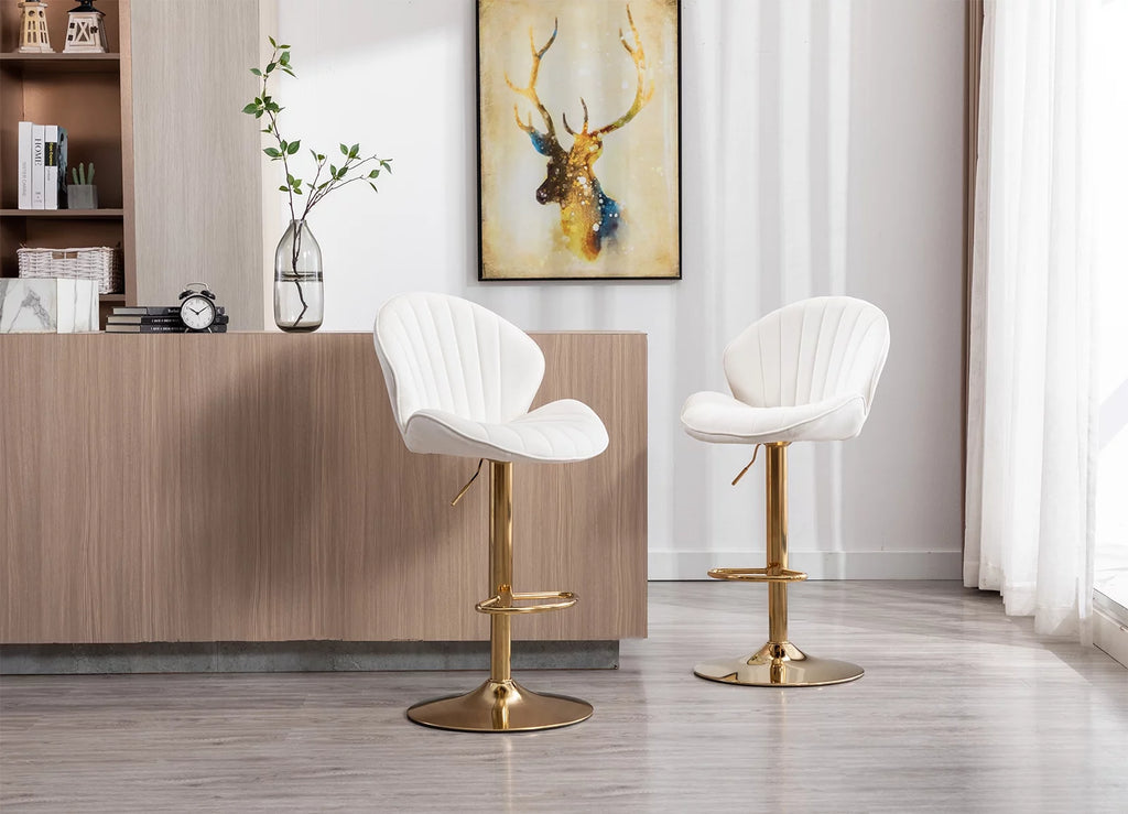 Velvet Upholstered Swivel Bar Stools Set of 2 P969