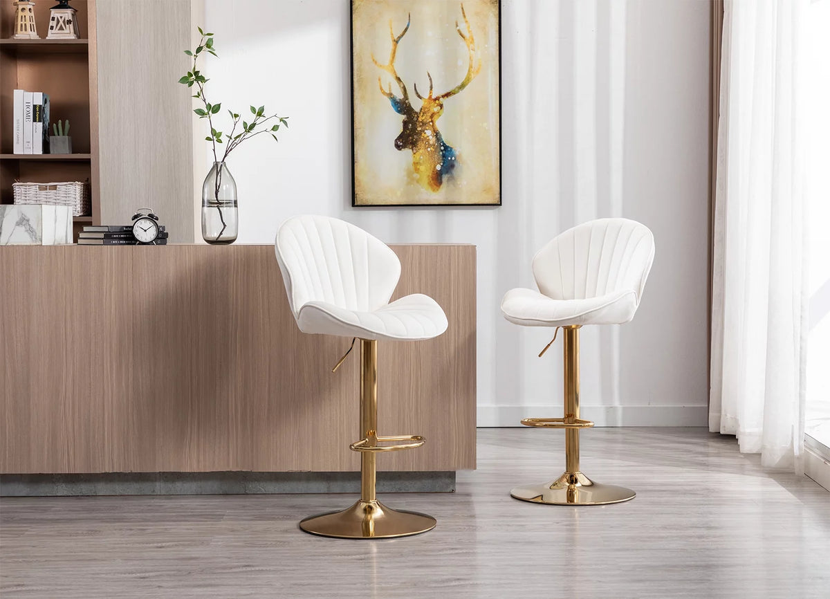 Velvet Upholstered Swivel Bar Stools Set of 2 P969