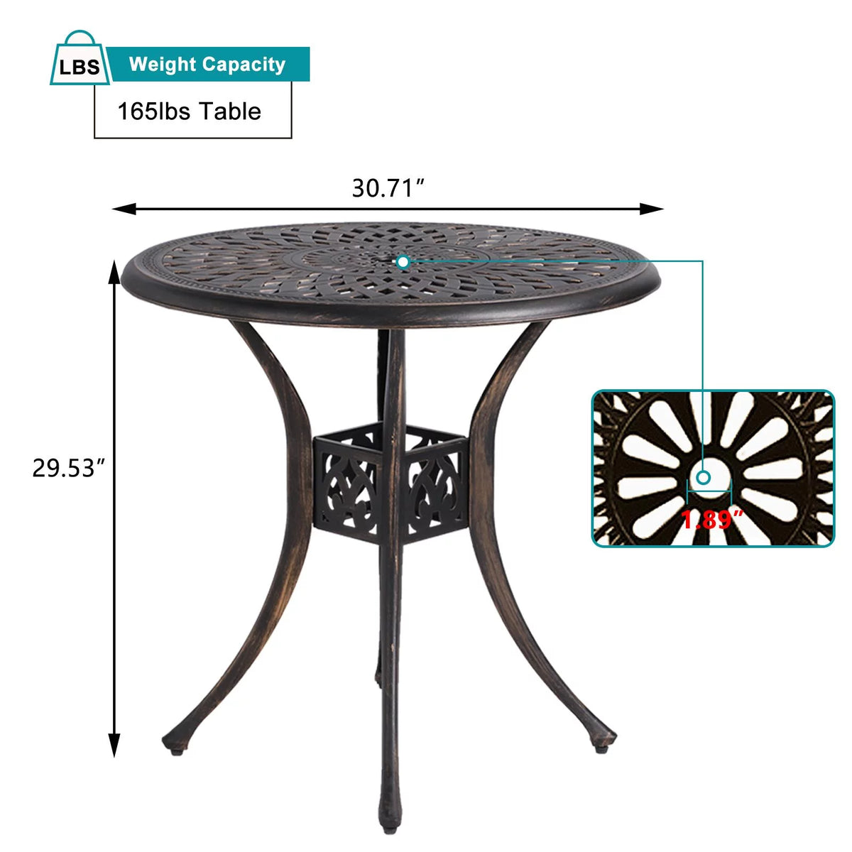 Cast Aluminum Round Dining Table with Umbrella Hole W841625