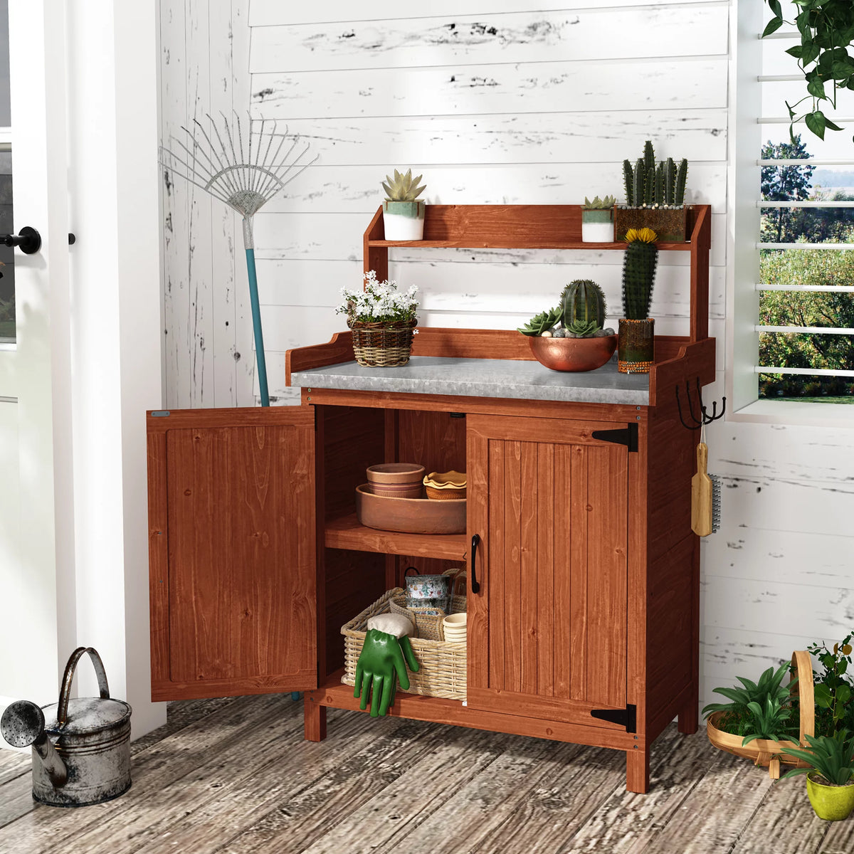 Galvanized Steel Potting Bench with Storage B3975