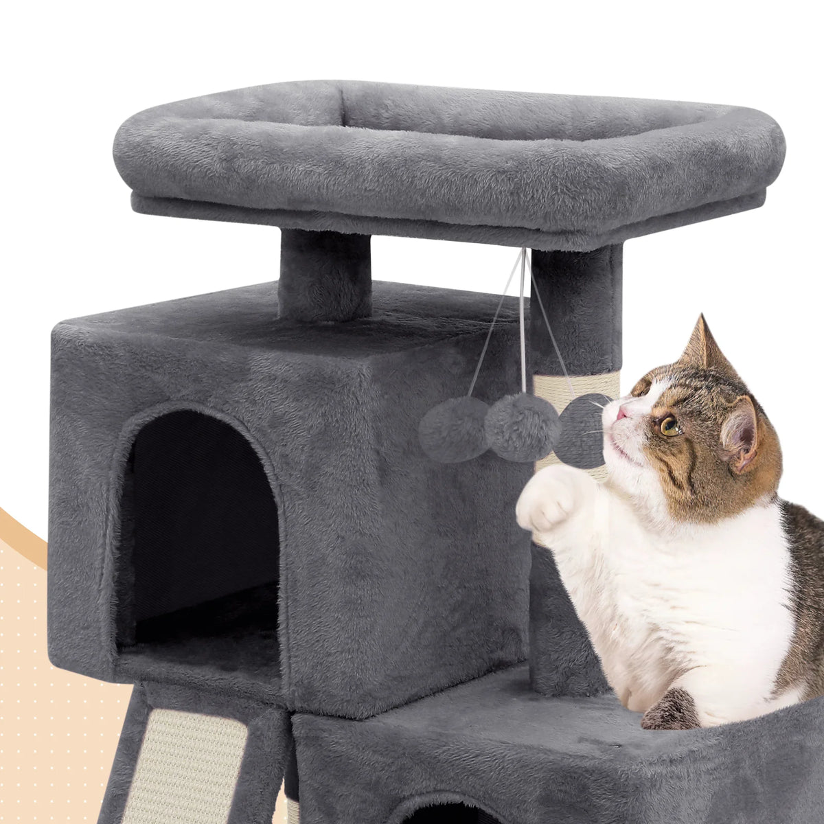 34-in Double Level Plush Cat Tree & Condo J26416