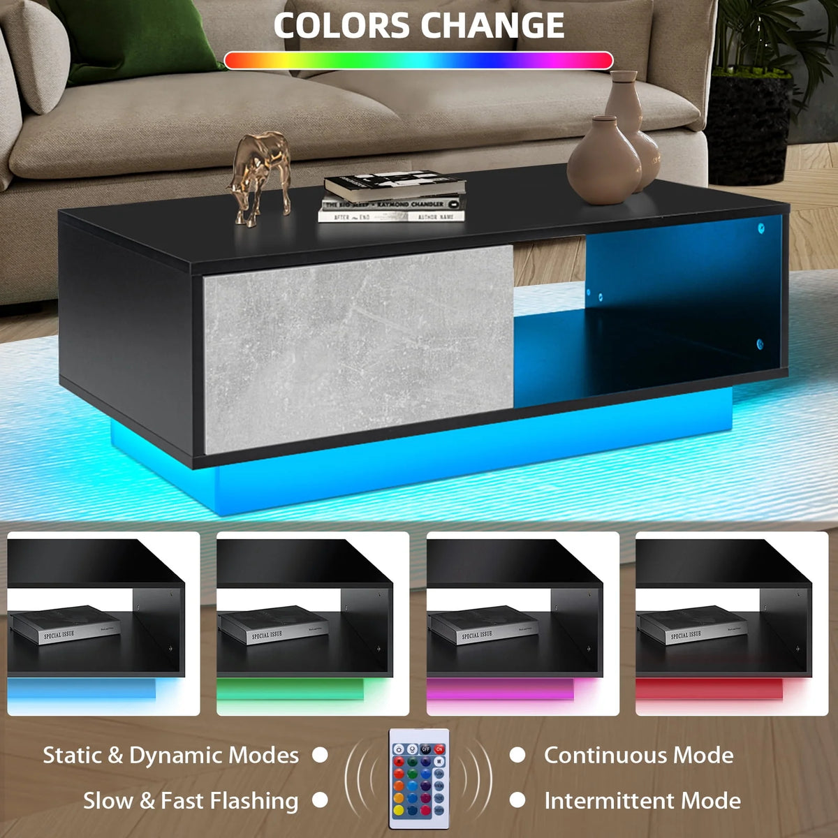 Black High Gloss LED Coffee Table with Drawer J592913