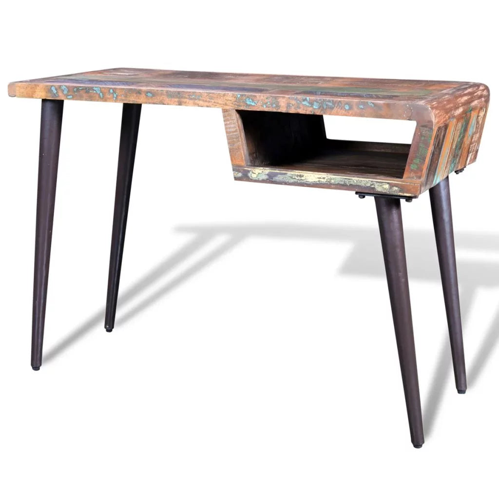 Rustic Desk with Storage Compartment Reclaimed Wood Tabletop Iron Legs I67205