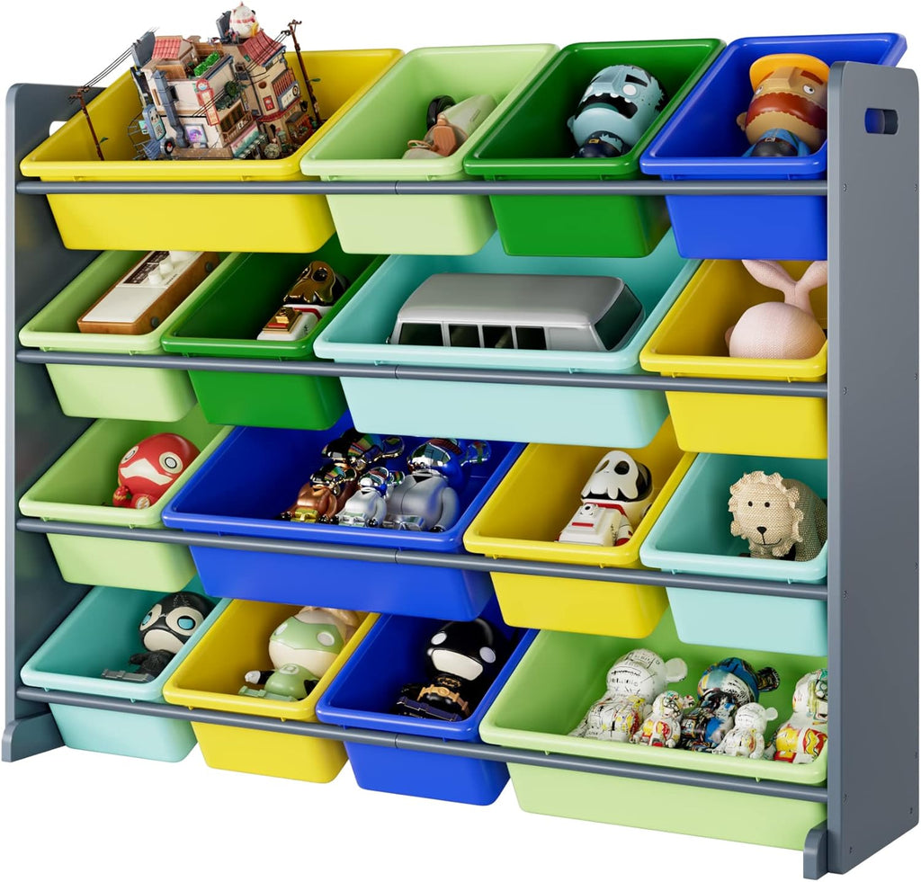 Toy Storage Organizer Cabinet with Shelf and 16 Plastic Bins M461337