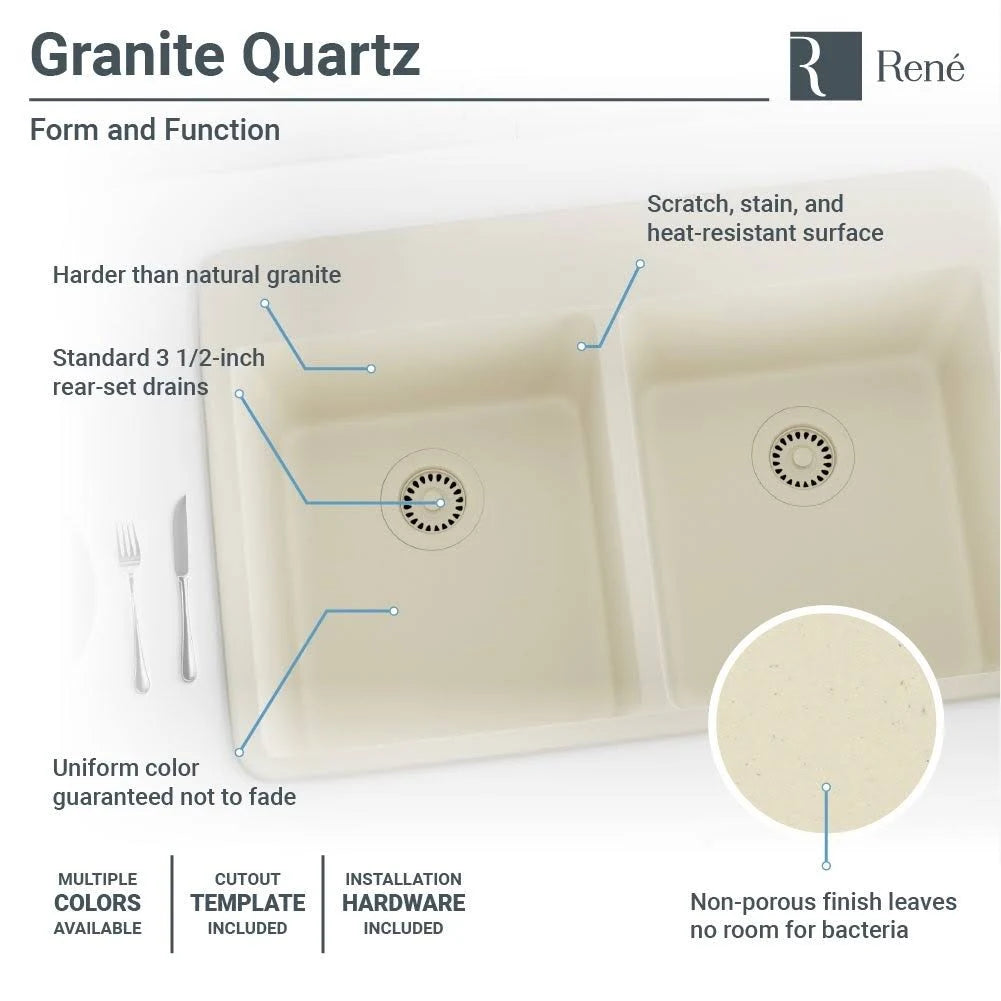Pewter Topmount Composite Granite Kitchen Sink with Two Grids and Strainer and Flange F897