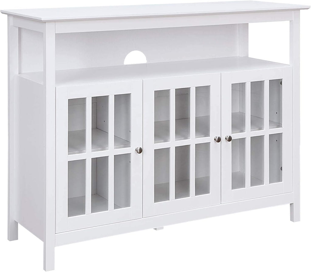 White TV Stand with Storage Cabinets and Shelf K817