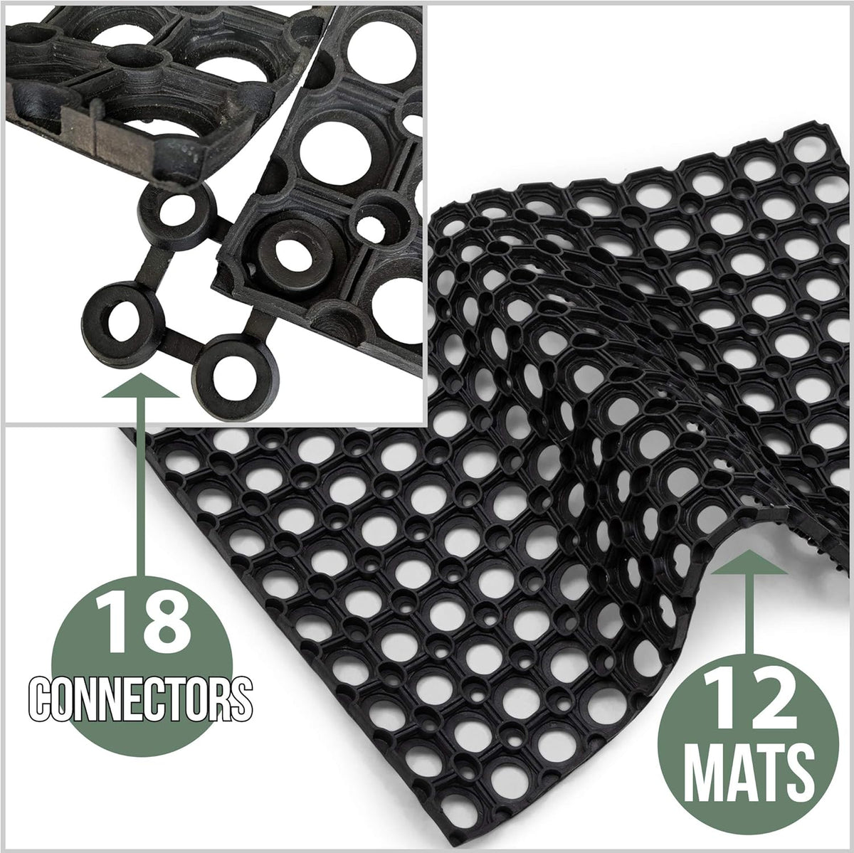 Interlocking Rubber Drainage Floor Mat 24 x 16 inches 12 Mats H3762