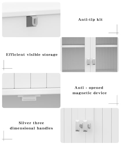 53.1" White Bathroom Storage Cabinet with 6 Doors B952154