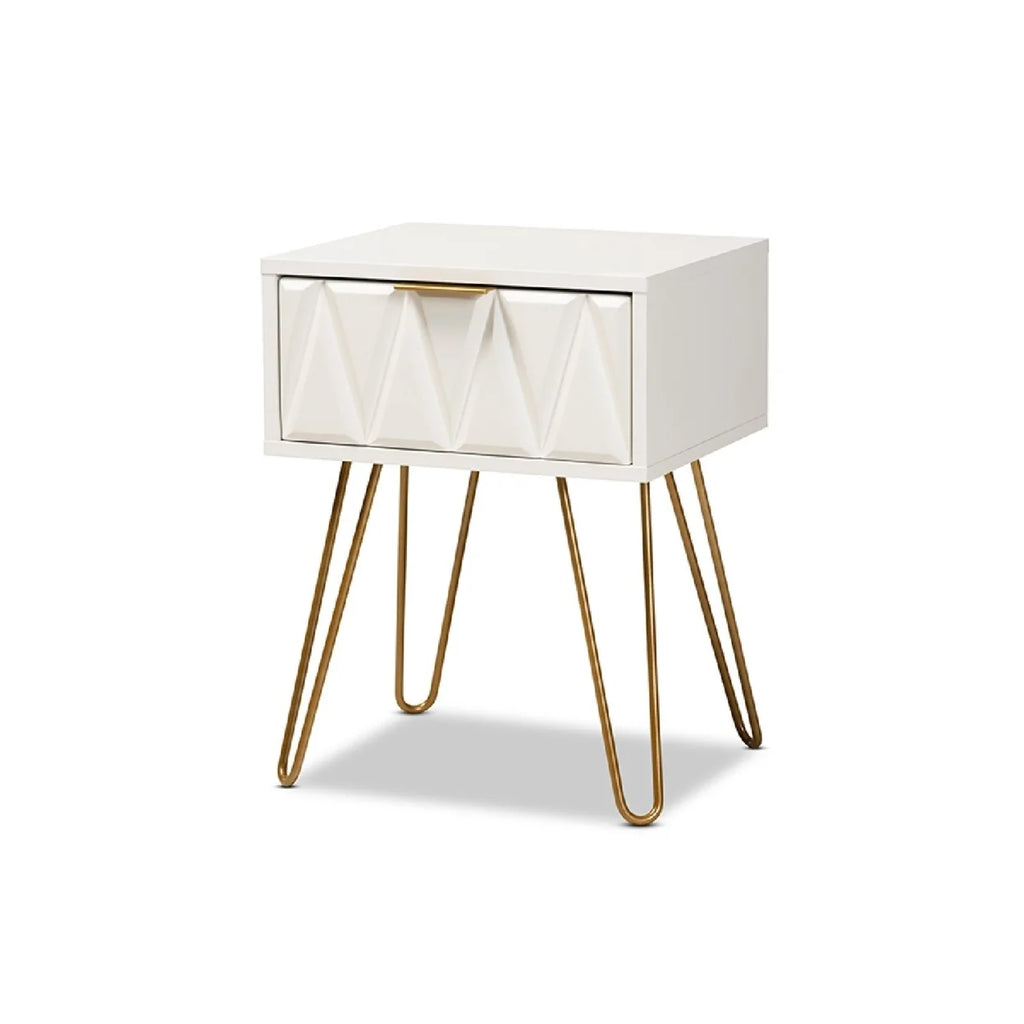 White Wood and Gold Metal 1-Drawer End Table G6758