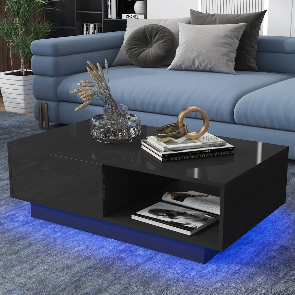 Black High Gloss LED Coffee Table with Drawer J592913