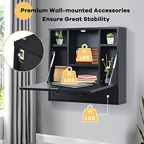 White Wall Mounted Desk with Storage Drawer and Shelves W540927